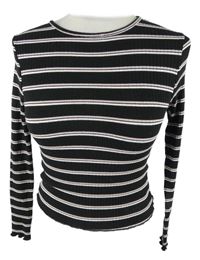 Dámské černo-bílo-růžové pruhované žebrované crop triko Asos 