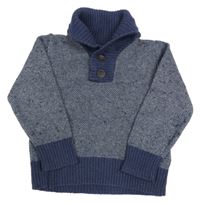 Modro-šedý melírovaný vlněný svetr s knoflíky H&M