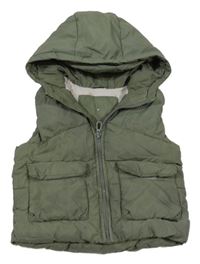 Khaki šusťáková zateplená vesta s kapucí Zara