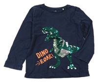 Tmavomodré triko s dinosaurem z překlápěcích flitrů Topolino