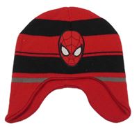 Červeno-černá pruhovaná pletená čepice se Spidermanem 
