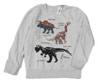 Nové - Šedá mikina s dinosaury z flitrů C&A