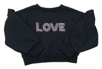Černá crop mikina s nápisem a kamínky Matalan
