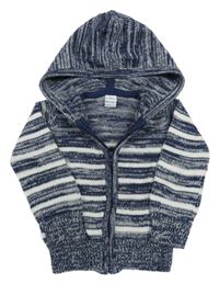 Tmavomodro-bílá pruhovaný propínací svetr s kapucí Dopodopo