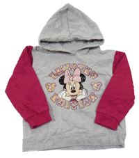 Šedo/melírovano-malinová mikna s Minnie a kapucí Disney