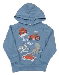 Modrošedá mikina s obrázky a kapucí C&A