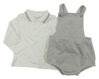2set - Bílé polo triko + béžové laclové kraťasy River Island