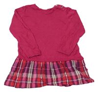 Tmavorůžovo-kostkované svetrovo/plátěné šaty H&M