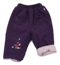 Lilkové šusťákové podšité kalhoty s vločkami a mašlemi
