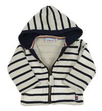 Bílo-tmavomodrá pruhovaná propínací teplá mikina s kapucí BRETON STRIPE