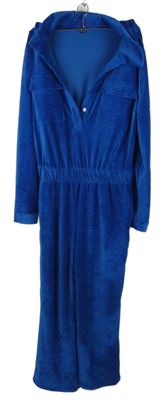 Dámský modrý sametový žebrovaný kalhotový overal 