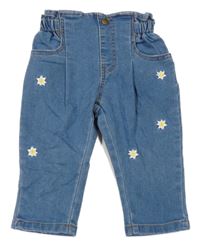 Modré rifle s výšivkami květů Shein