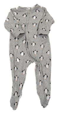 Šedý melírovaný puntíkatý overal s tučňáky H&M