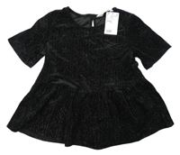 Nové - Černá sametová třpytivá peplum halenka H&M