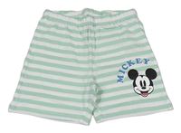 Zelenkavo-bílé pruhované bavlněné kraťasy s Mickeym Disney