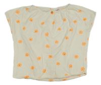 Smetanové oversize tričko s kytičkami ZARA