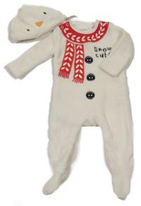 2set - Bílá chlupatá kombinéza + čepice - sněhulák George