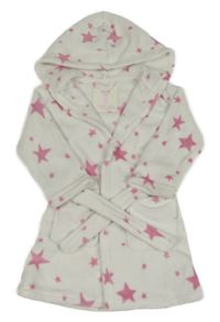 Bílo-růžový chlupatý župan s hvězdičkami a kapucí F&F