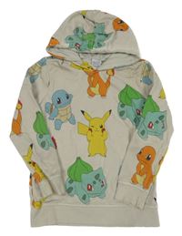 Světlebéžová mikina s pokémony a kapucí 